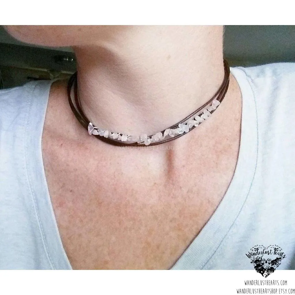 Rose quartz choker necklace