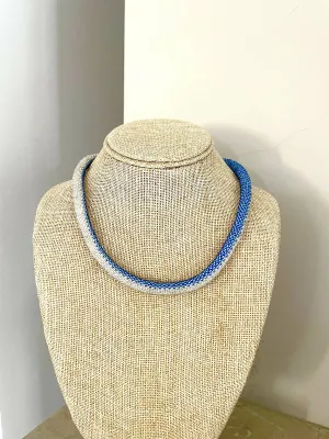 Roudainasart Handmade Bleu White Beaded Rope Necklace