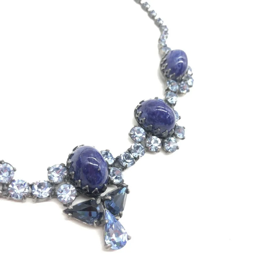 Schiaparelli Necklace set with  Art Glass Stones and Ice Blue Rhinestones