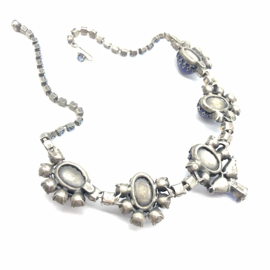 Schiaparelli Necklace set with  Art Glass Stones and Ice Blue Rhinestones