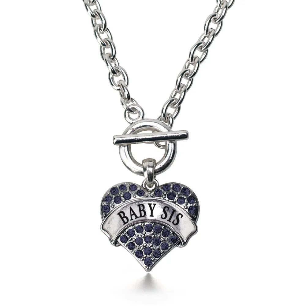 Silver Baby Sis Navy Blue Blue Pave Heart Charm Toggle Necklace