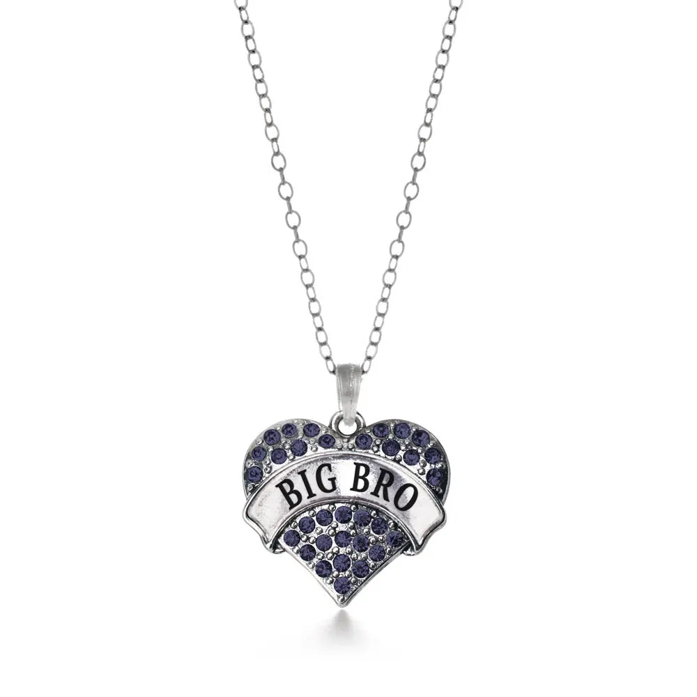 Silver Big Bro Navy Blue Blue Pave Heart Charm Classic Necklace