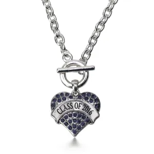 Silver Class of 2016 Navy Blue Pave Heart Charm Toggle Necklace