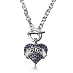 Silver Gigi Navy Blue Blue Pave Heart Charm Toggle Necklace