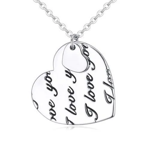 Silver Letter Heart Drop Necklace