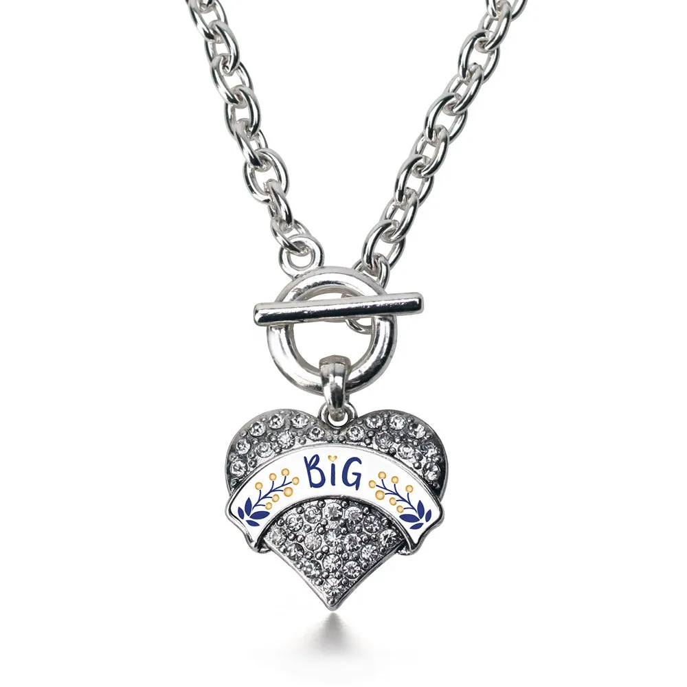 Silver Navy Blue and Gold Big Pave Heart Charm Toggle Necklace