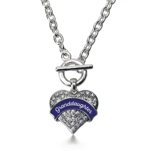 Silver Navy Blue Granddaughter Pave Heart Charm Toggle Necklace