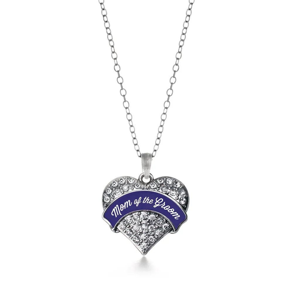 Silver Navy Blue Mom of the Groom Pave Heart Charm Classic Necklace