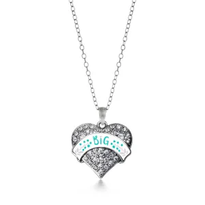 Silver Teal and Gray Big Pave Heart Charm Classic Necklace