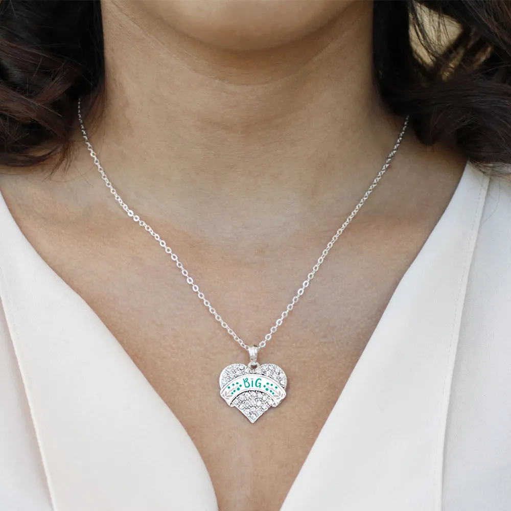 Silver Teal and Gray Big Pave Heart Charm Classic Necklace