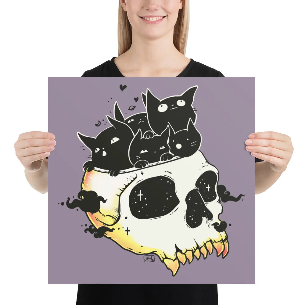 Skull Full Of Cats, Matte Art Print Poster