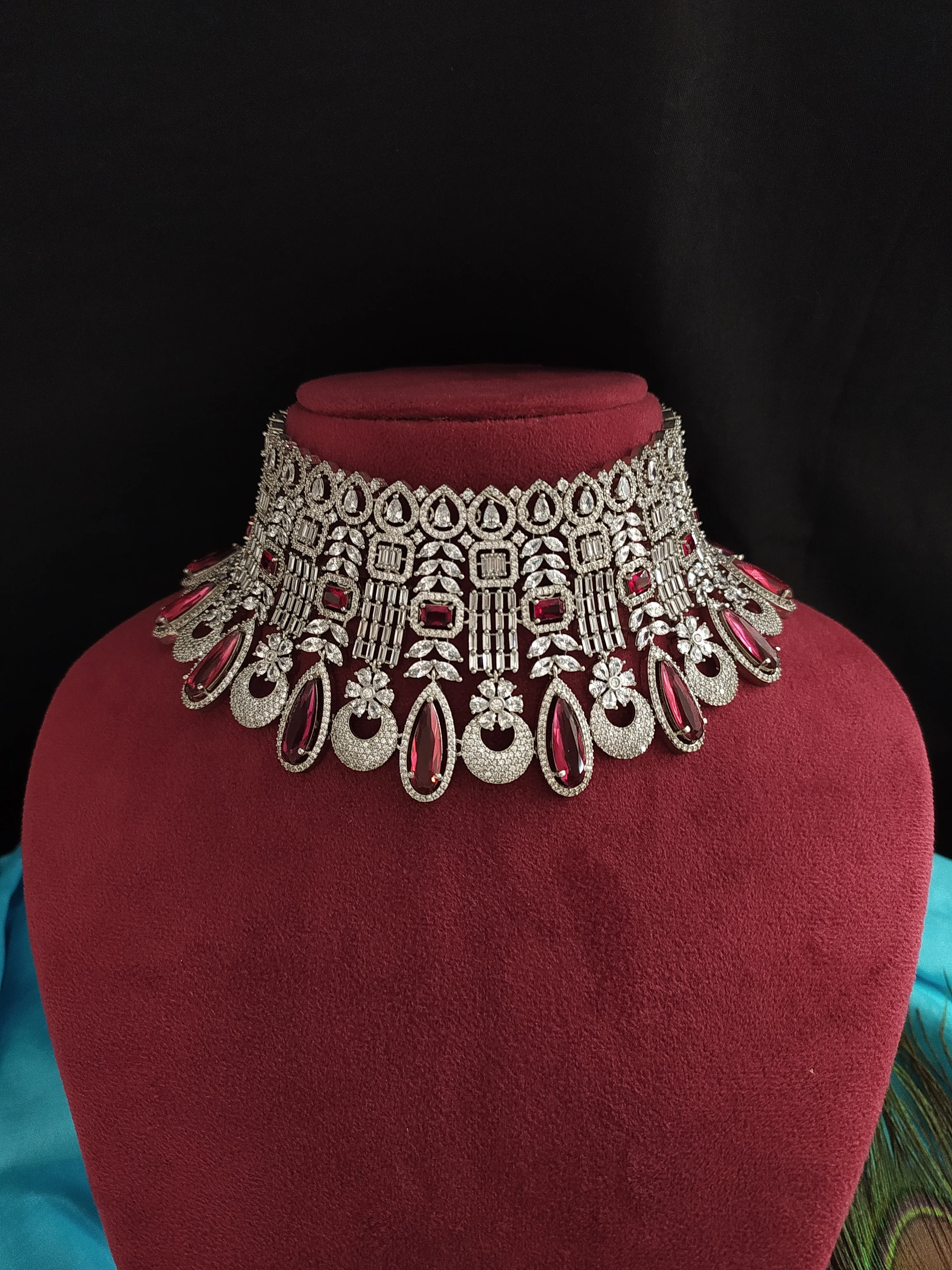 Splendid Bridal Choker set with jewelry accessories in Ruby Color Stones