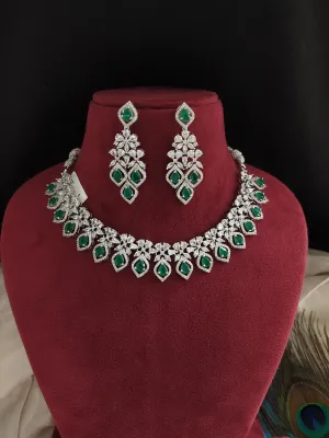 Splendid Zircon Stones Necklace Set In Green Colour