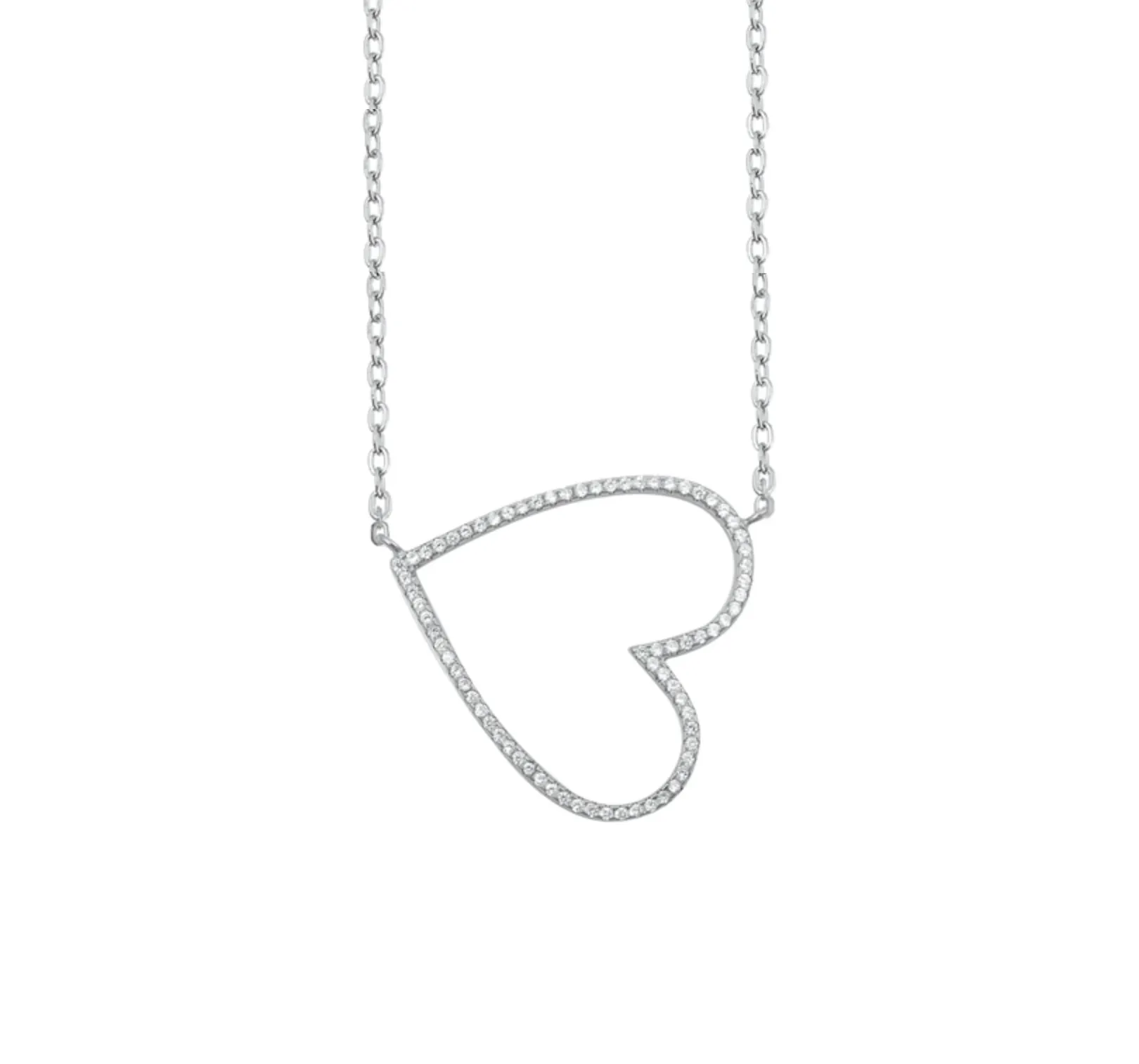 Sterling Silver & CZ Pave Open Heart Pendant Necklace