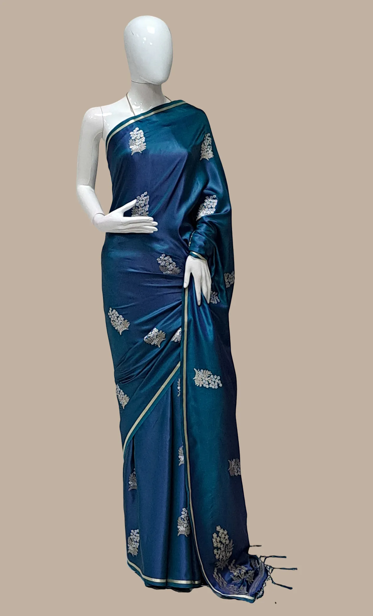 Teal Woven Art Silk Sari