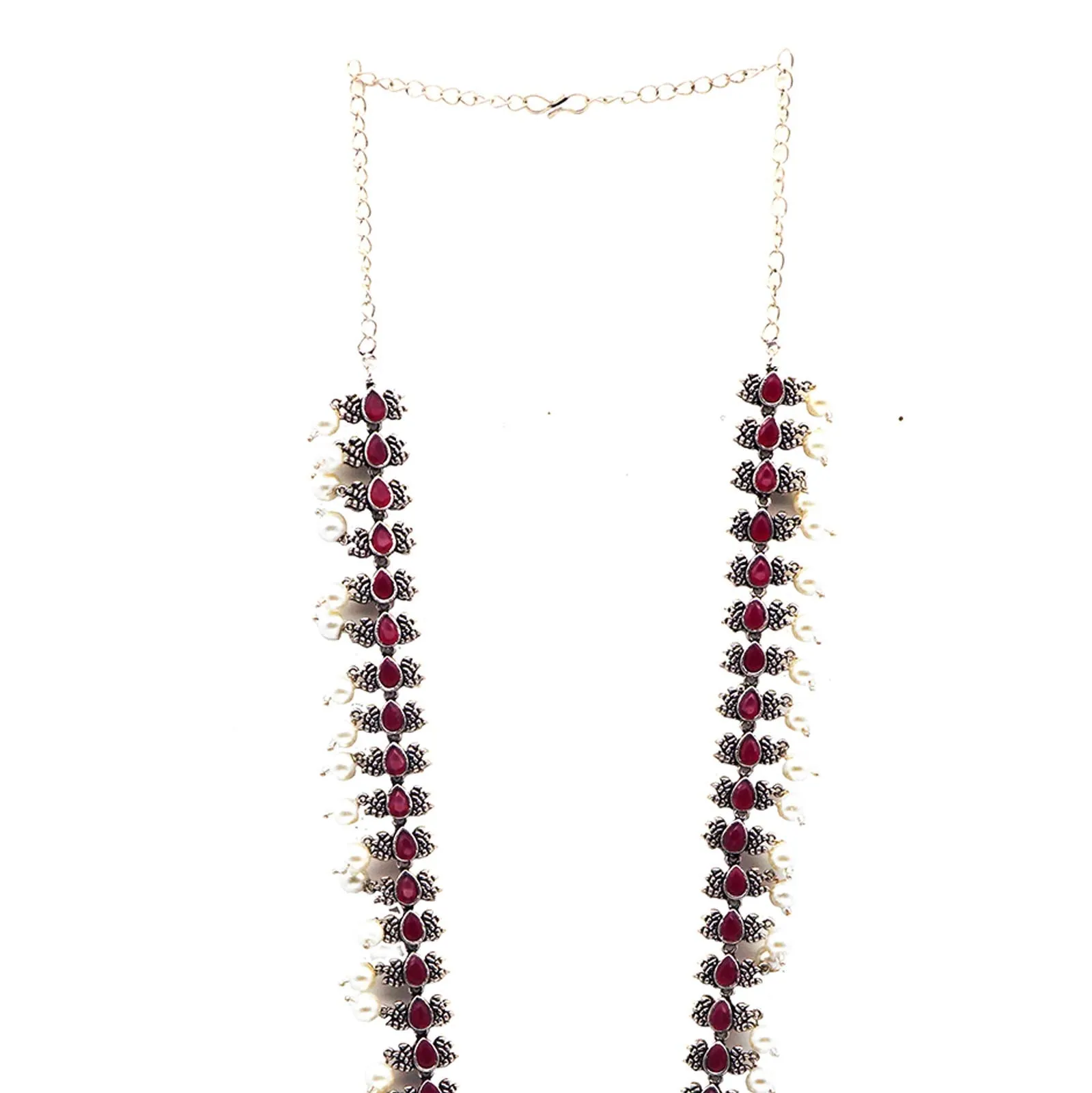 TEEJH Aanika Red Stone Floral Necklace Set For Women