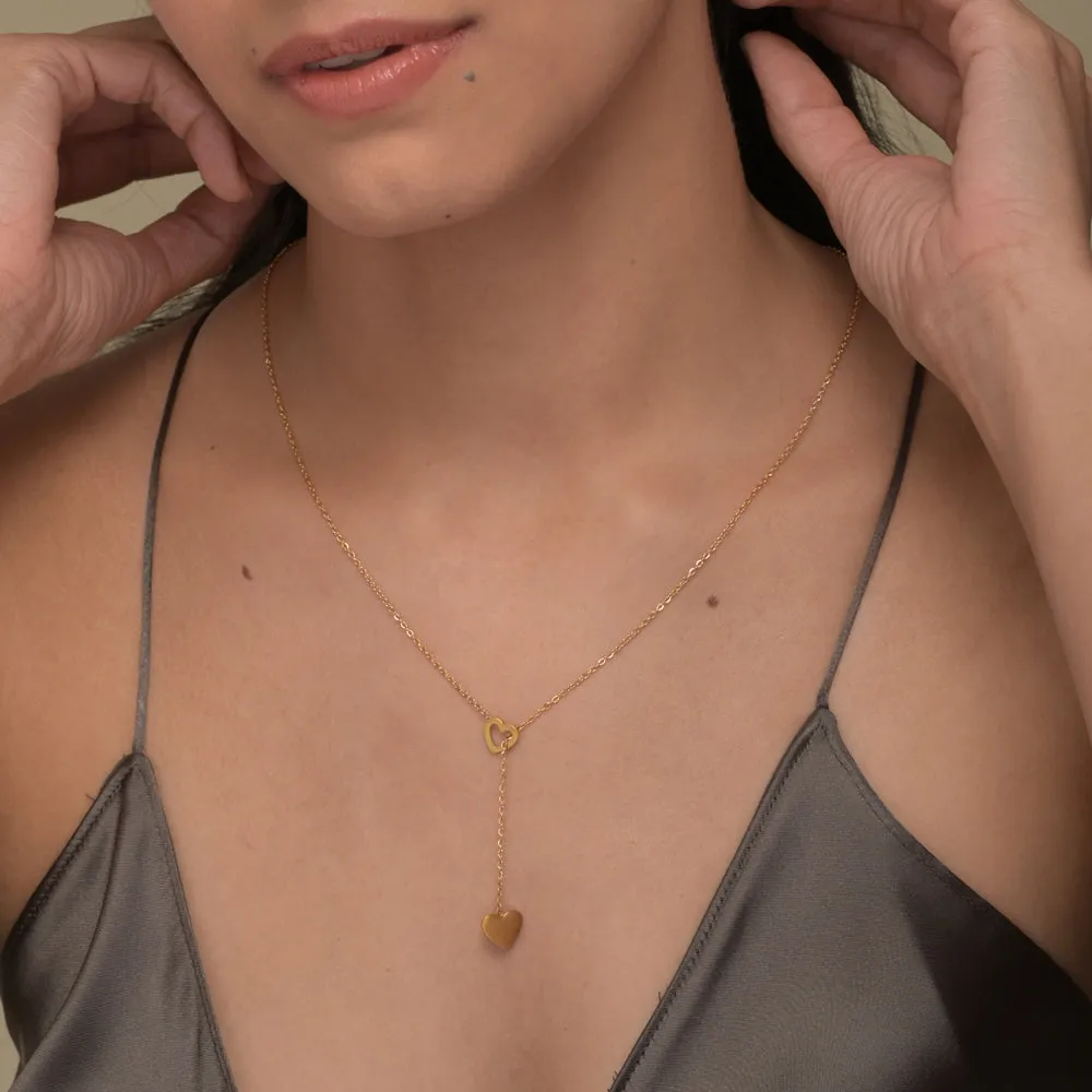 Two Heart Gold Lariat Necklace