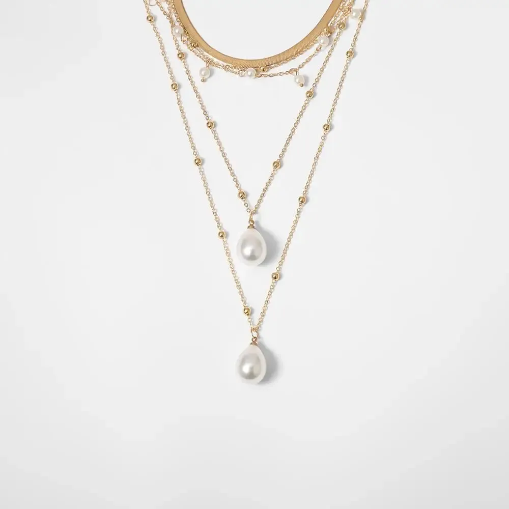 VAIGE Elegant Gold and White Pearl Tassel Lariat Necklace