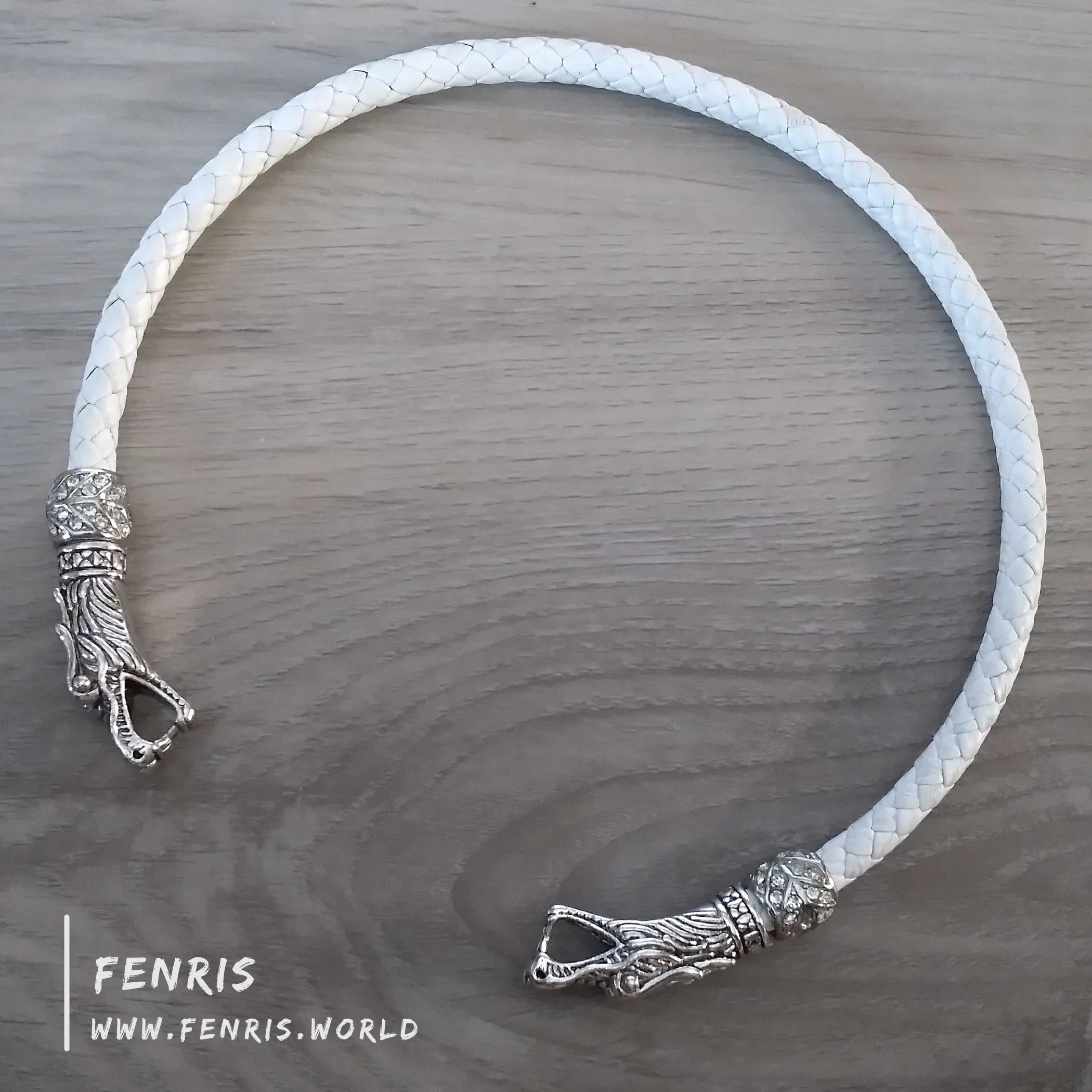 Viking Wedding Torc Silver Dragon White Leather | Fenris