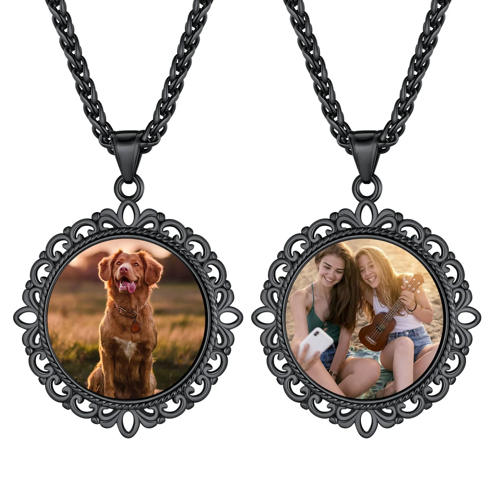 Vintage Customized Double-side Photo Pendant Memorial Necklace with Picture