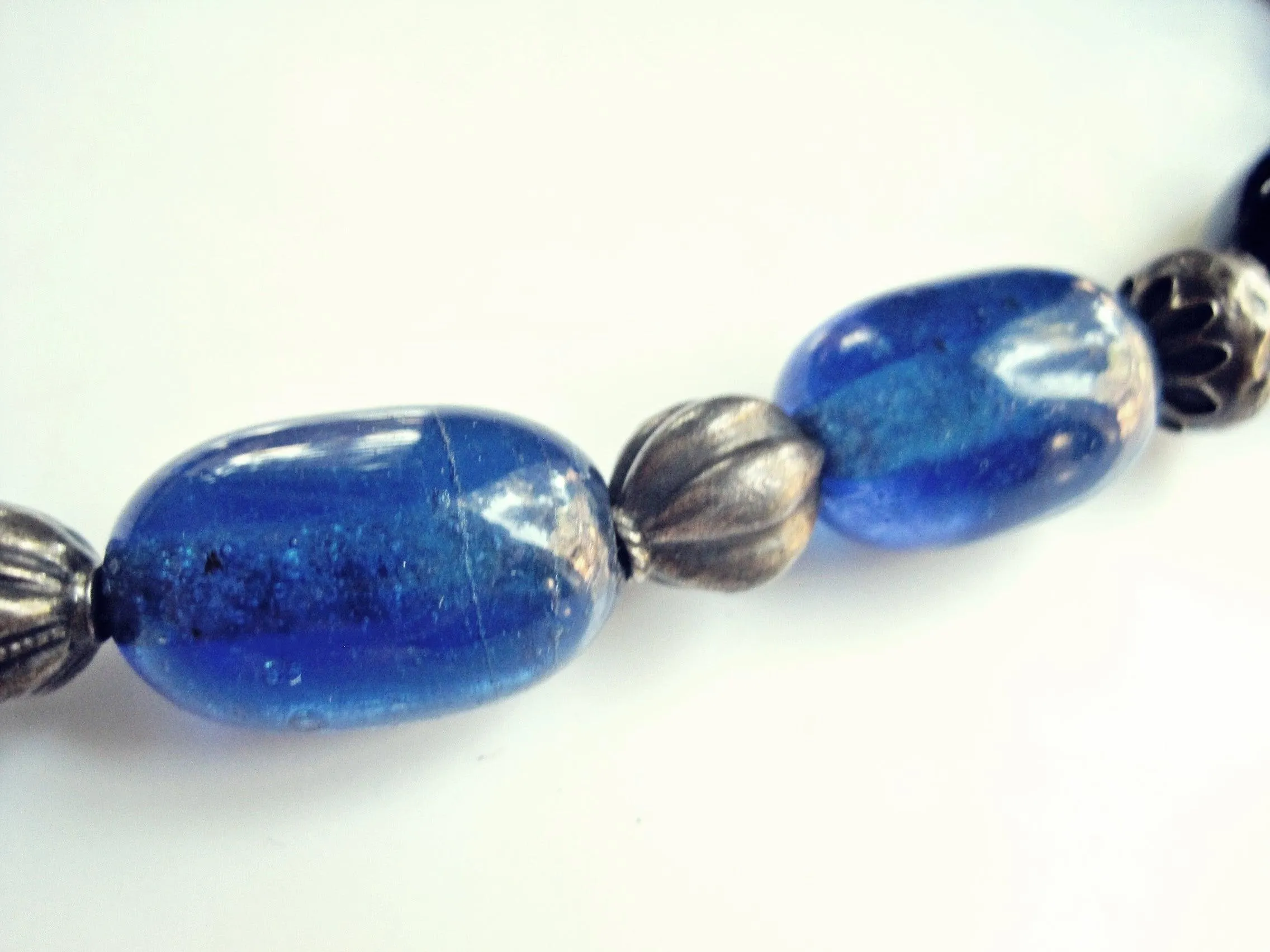 Vintage Necklace with Silver and Blue Glass Beads