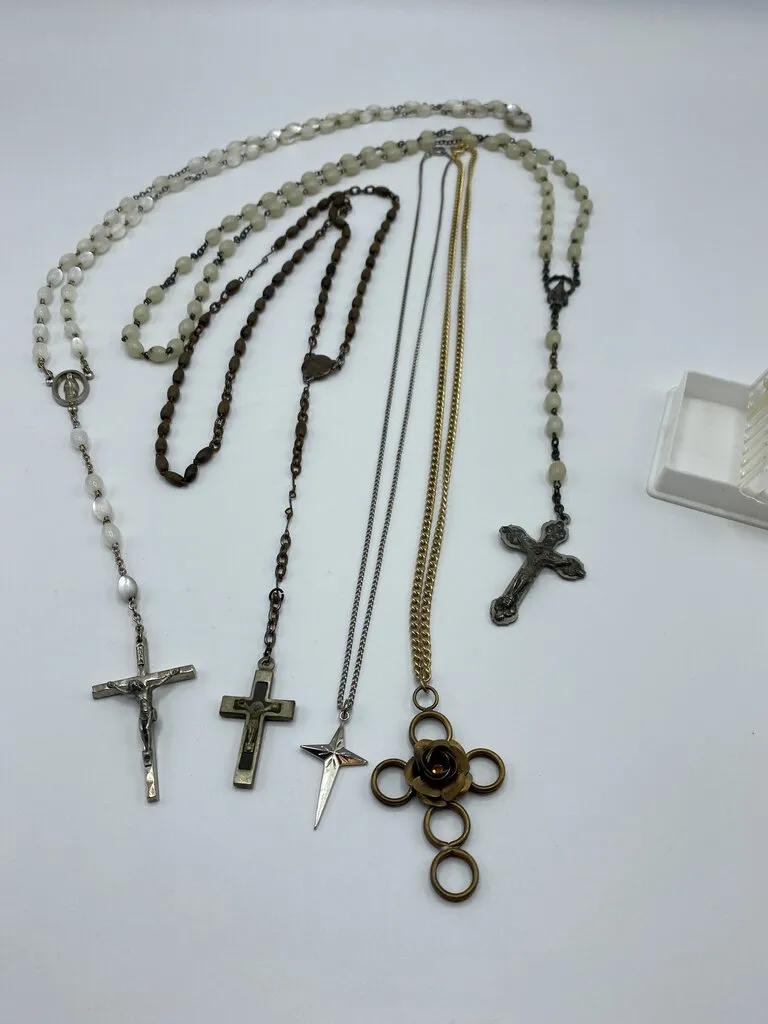 Vintage set of 3 Rosaries, 2 Cross Pendant Necklaces Unique! /ro