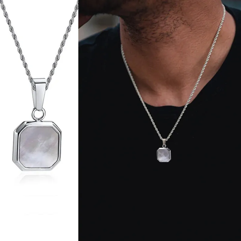 Vnox Geometric Square Necklaces for Men, Enamel Square Pendant with Rope Cuban Figaro Box Chain, Casual Vintage Cool Collar