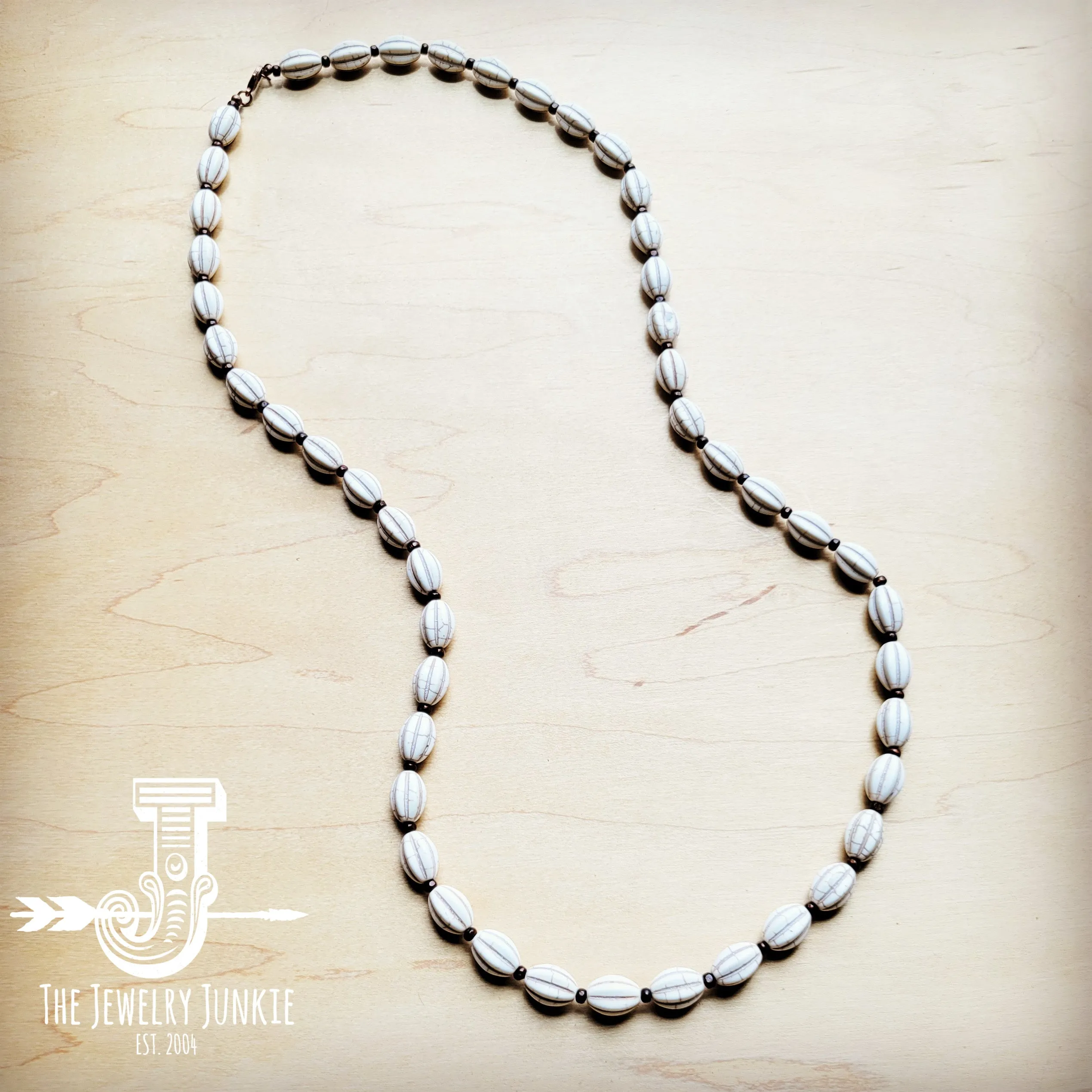 White Turquoise & Wood Melon Beaded Necklace 258p