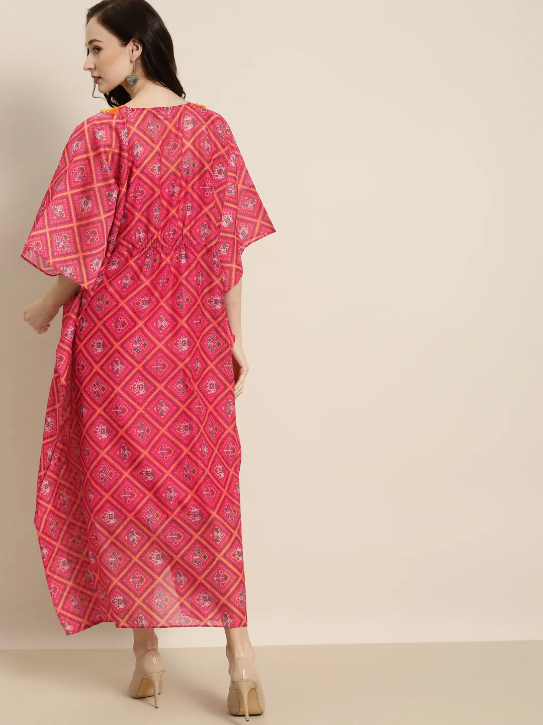 Women Pink Patola Kaftan With Slip