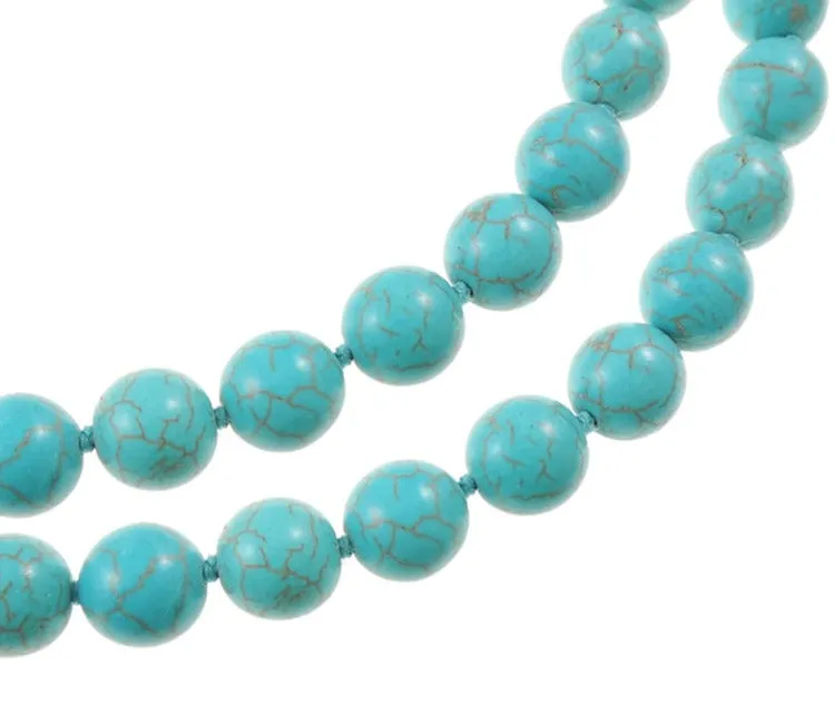 Women's 12mm Blue Turquoise Gemstone Beaded Necklace