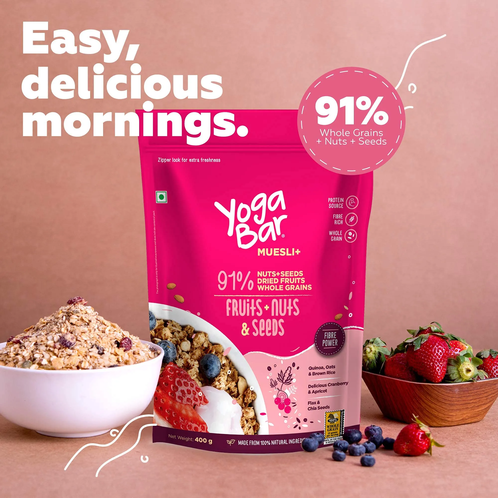 Yogabar Wholegrain Breakfast Muesli Combo | Fruits, Nuts and Seeds 700gm | Dark Chocolate Cranberry 700gm | Nuts   Seeds, Dried Fruits, Whole Grains