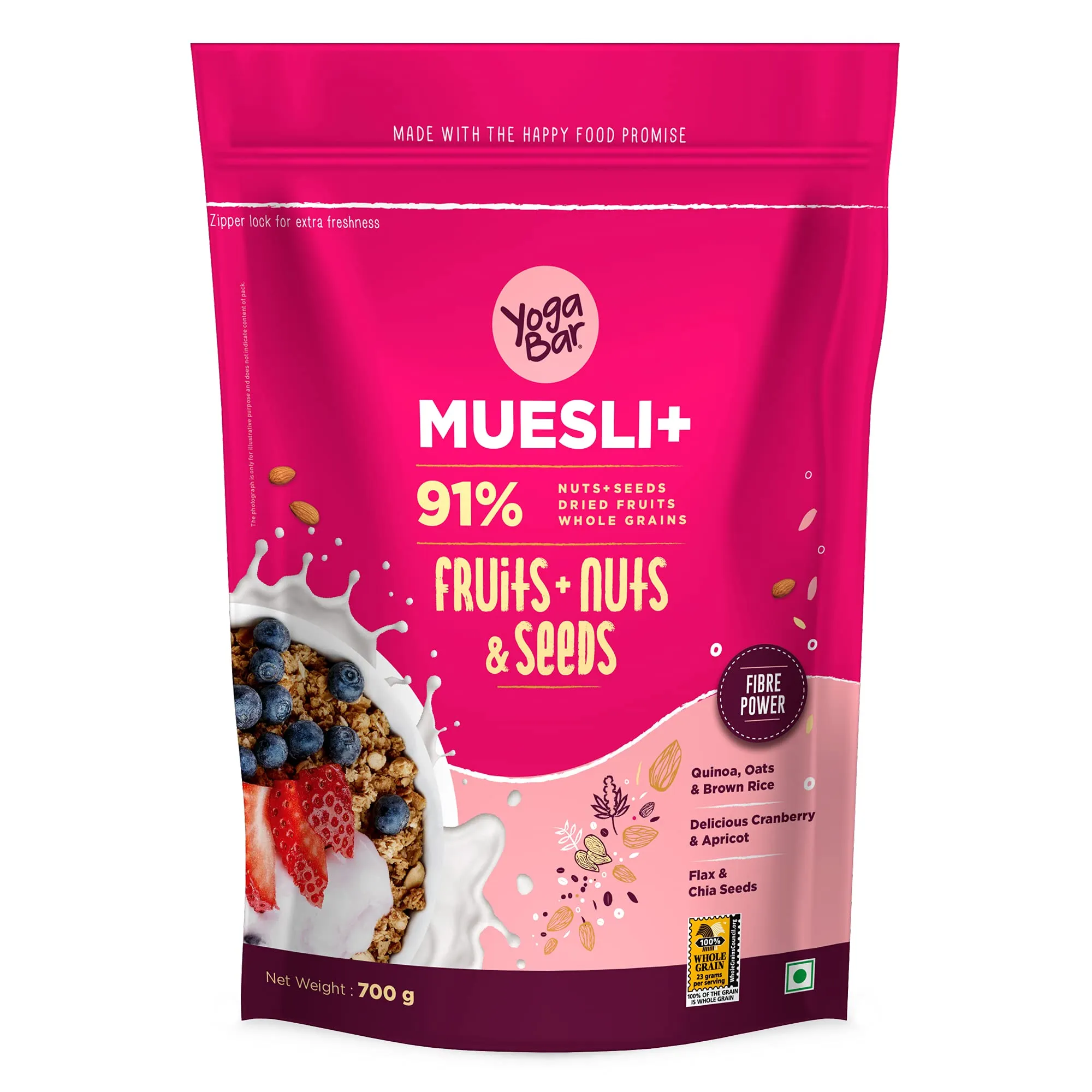 Yogabar Wholegrain Breakfast Muesli Combo | Fruits, Nuts and Seeds 700gm | Dark Chocolate Cranberry 700gm | Nuts   Seeds, Dried Fruits, Whole Grains