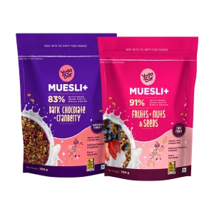 Yogabar Wholegrain Breakfast Muesli Combo | Fruits, Nuts and Seeds 700gm | Dark Chocolate Cranberry 700gm | Nuts   Seeds, Dried Fruits, Whole Grains